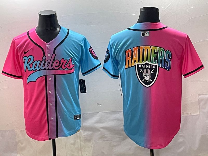 Men 2025 Oakland Raiders Blank Blue pink Nike Limited NFL Jersey style 006